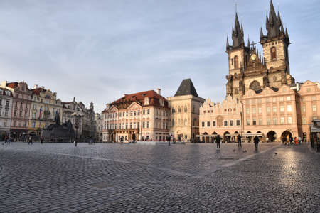 Prague, Czech Republic-17 of March 2020: view od old town square and tyn churchのeditorial素材