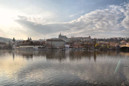 Prague, Czech Republic-17 of March 2020: Panoramatic view of Prague and castleのeditorial素材