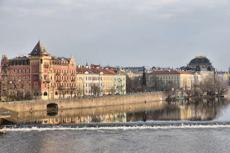 Prague, Czech Republic-17 of March 2020: panoramatic Prague view of seafront inのeditorial素材