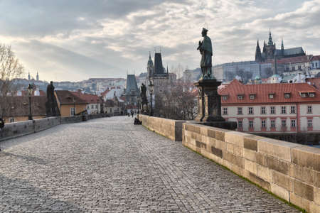 Prague, Czech Republic-17 of March 2020: Charles Bridge in Pragueのeditorial素材