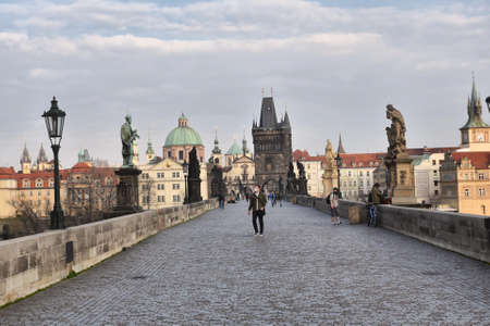 Prague, Czech Republic-17 of March 2020: Charles Bridge in Pragueのeditorial素材