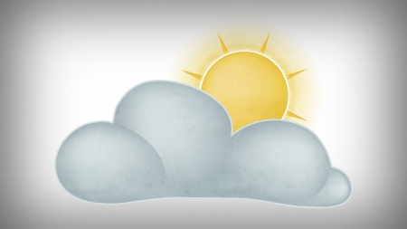 Illustration of the sun behind the clouds on gray backgroundの写真素材