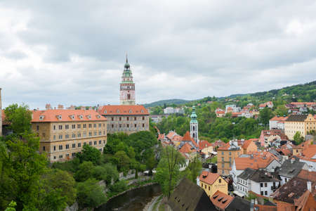Landscape of the historic city of Cesky Krumlov with famous Cesky Krumlov Castleのeditorial素材