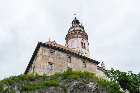 Panoramic landscape view on Castle in the historic city of Cesky Krumlov with famous Church cityのeditorial素材