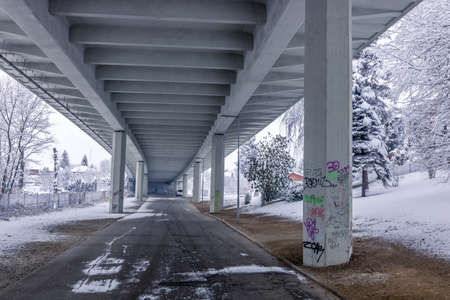 City Valasske Mezirici covered by fresh new snow during winter timeのeditorial素材