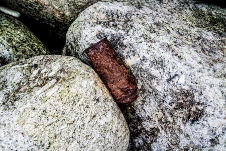 Stainless box on granite stonesの写真素材