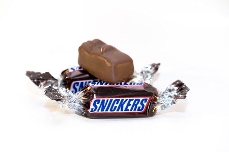 Closeup of chocolate bar isolated on whiteのeditorial素材