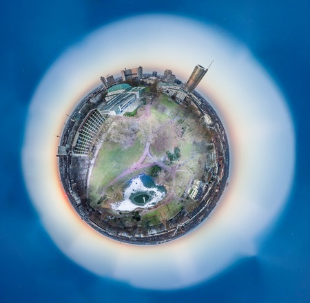 The city skyline of Essen with the municipal gardenの写真素材