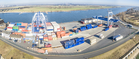Krefeld, Germany - February 15, 2017 : The Rhine harbour in Krefeld shipping container into the...