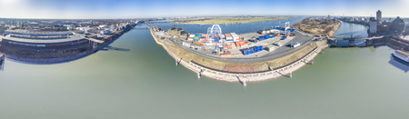 Krefeld, Germany - February 15, 2017 : The Rhine harbour in Krefeld shipping container into the...