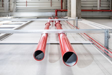 Pipes of a huge sprinkler systemの写真素材