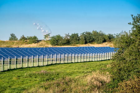Solar panels on the fieldの写真素材