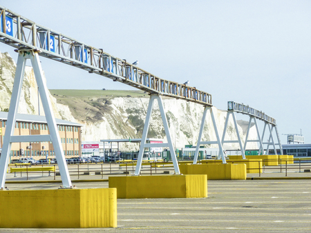 Dover, England - December 16, 2014: Cars queing in the port of Dover to get on the ferriesのeditorial素材