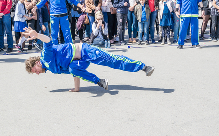 Amsterdam / Netherlands - April 31, 2017 - The Ajax Amsterdam breakdancing group performing in the city at the I amsterdam lettersのeditorial素材