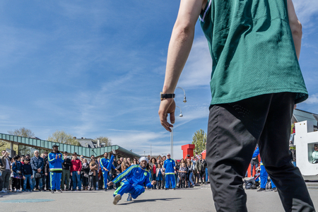 Amsterdam / Netherlands - April 31, 2017 - The Ajax Amsterdam breakdancing group performing in the city at the I amsterdam lettersのeditorial素材