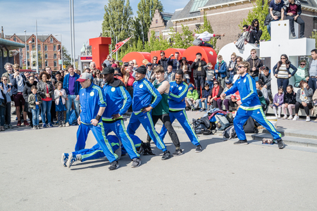 Amsterdam / Netherlands - April 31, 2017 - The Ajax Amsterdam breakdancing group performing in the city at the I amsterdam lettersのeditorial素材