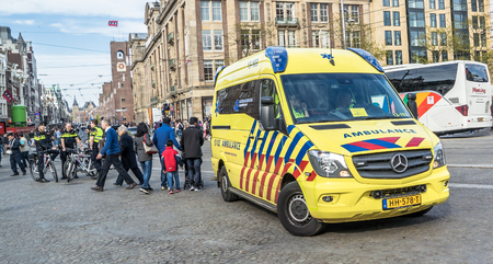 Amsterdam / Netherlands - April 31, 2017 : Ambulance and police getting ready for the emergancy caseのeditorial素材