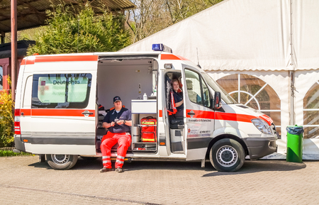 BOCHUM / GERMANY - APRIL 18 2015 : Germany ambulance waiting to helpのeditorial素材