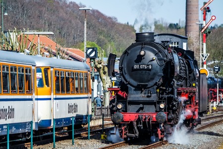 Bochum / Germany - April 18 2015 : Steam train passing the station in Dahlhausenのeditorial素材