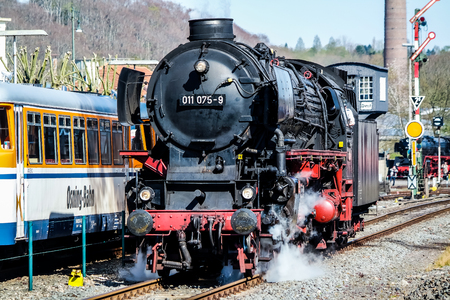 Bochum / Germany - April 18 2015 : Steam train passing the station in Dahlhausenのeditorial素材
