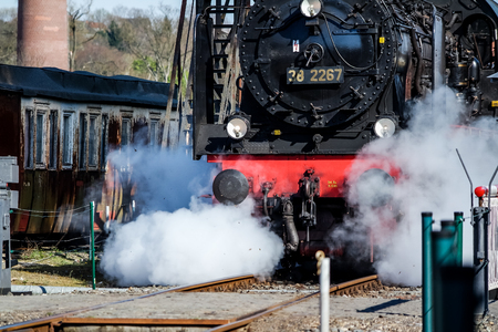 Bochum / Germany - April 18 2015 : Steam train passing the station in Dahlhausenのeditorial素材