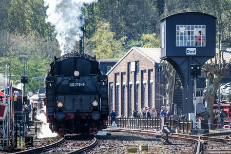 Bochum / Germany - April 18 2015 : Steam train passing the station in Dahlhausenのeditorial素材