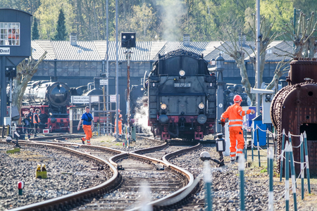 Bochum / Germany - April 18 2015 : Worker observing the activities at the railway main stationのeditorial素材