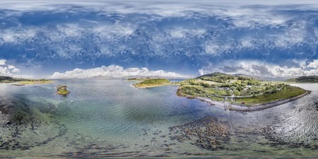 Aerial view of the historic castle Stalker and aeria in Argyllの写真素材