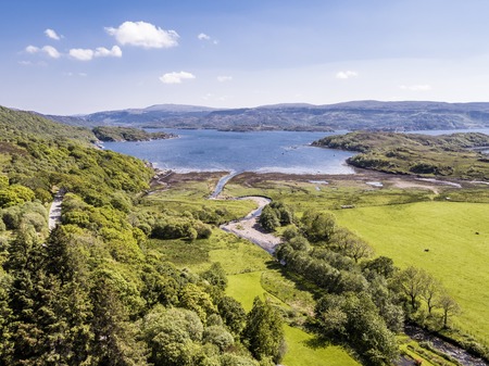 Aerial view of Glenmore bay, Ardnamurchanの写真素材