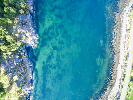 Aerial view of Loch Creran by the Loch Creran bridgeの写真素材