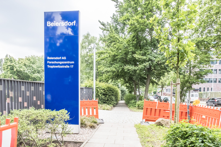 Hamburg / Germany - July 13 2017: The headquarters of Beiersdorf is responsible for the manufacturing of the personal care products like Elastoplast, Eucerin,Aquaphor, Labello, La Prairie, Nivea and tesaのeditorial素材