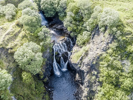 Aerial of the beautiful Lealt Falls - Isle of Skye - Scotlandの写真素材