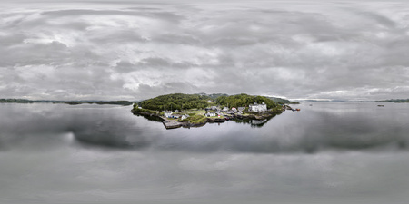 Aerial skyline of the beautiful historic harbour village of Crinan
