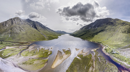 Aerial view of the paradisal landscape of Glen Etiveの写真素材