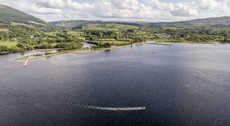 Aerial view of Taynuilt seen from Loch Etiveの写真素材