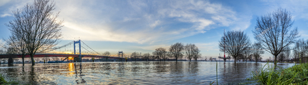 The river Rhine is flooding the city of Duisburgの写真素材