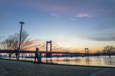 Duisburg / Germany - January 08 2017 : The river Rhine is flooding the Muehlenweideのeditorial素材