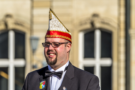 Stuttgart / Germany - February 19 2018 : Smiling man on Shrove Tuesday during the carnival seasonのeditorial素材