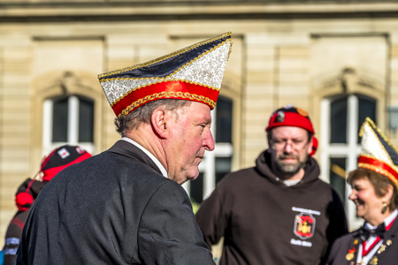Stuttgart / Germany - February 19 2018 : Man making a serious face during the Shrove Tuesday paradeのeditorial素材