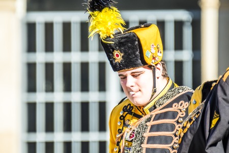 Stuttgart / Germany - February 19 2018 : Man making a serious face during the Shrove Tuesday paradeのeditorial素材