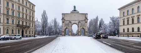 Munich / Germany - February 17 2018 : At the Victory Gate is standing a sculpture showing the letter love and from the back hate, build by the artist Mia Florentine Weissのeditorial素材