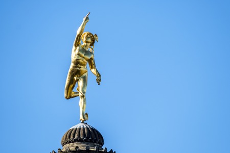 Stuttgart / Germany - February 19 2018 :The mercury pillar statue is standing in the center of Stuttgartのeditorial素材