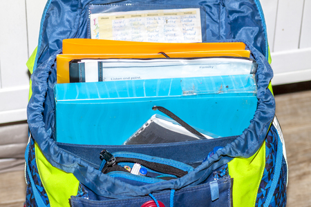 School bag filled with school stuff