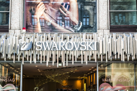 Munich / Germany - February 15 2018 : Svarowski selling jewellery on the Marienplatzのeditorial素材