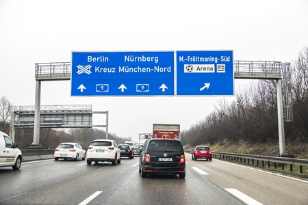 Munich / Germany - February 16 2018 : Traffic is queuing in motorwayのeditorial素材