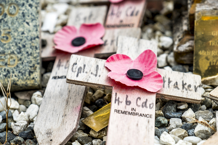 Spean Bridge / Scotland - May 31 2017 : Memorial place for the fallen with poppies and crossesのeditorial素材