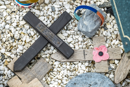 Spean Bridge / Scotland - May 31 2017 : Memorial place for the fallen with poppies and crossesのeditorial素材