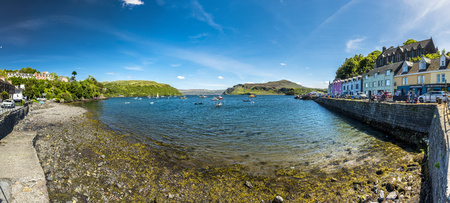 Portree , Scotland - May 31 2017 : Portree is the capital and largest town on The Isle of Skye in...