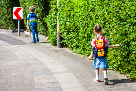 Little girl on her first day of schoolの写真素材