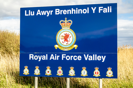 Anglesey / Wales - April 23 2018: Sign welcoming to the Royal Air Force Valleyのeditorial素材